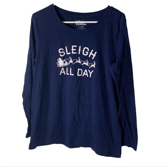 Jammies For Your Families Large Navy Christmas Pajama Top - Picture 1 of 4